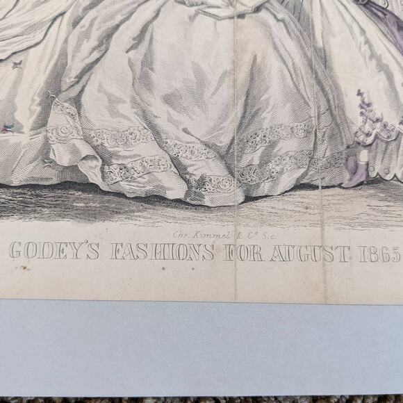 Antique Godey's Victorian Rare Hand Colored Fashion Book Plate Print August 1865 - Picture 2 of 10